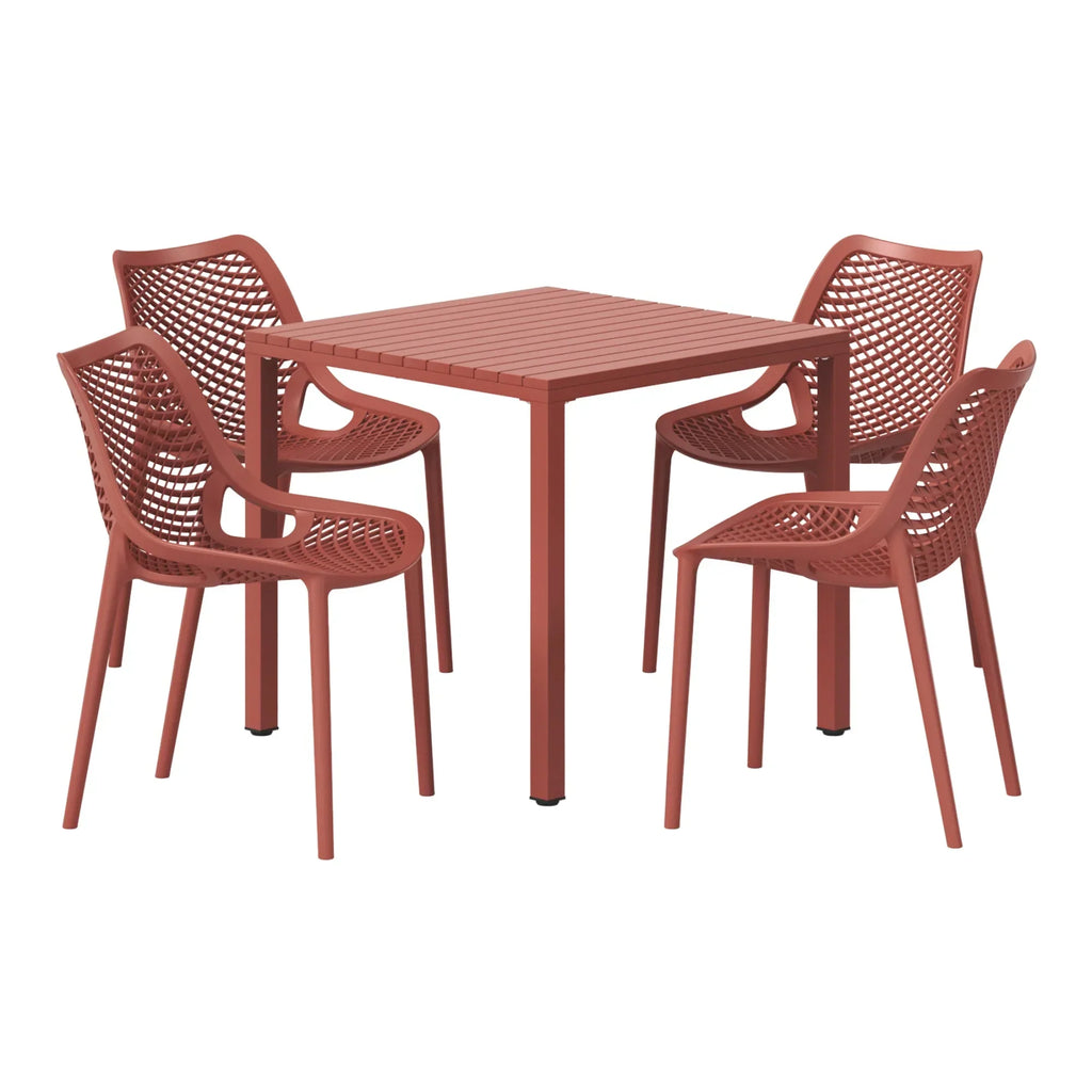 Nouveauté 2026 – Ensemble de salle à manger d'extérieur WestinTrends Playa 5 pièces avec table et chaises empilables, structure en métal, vert olive