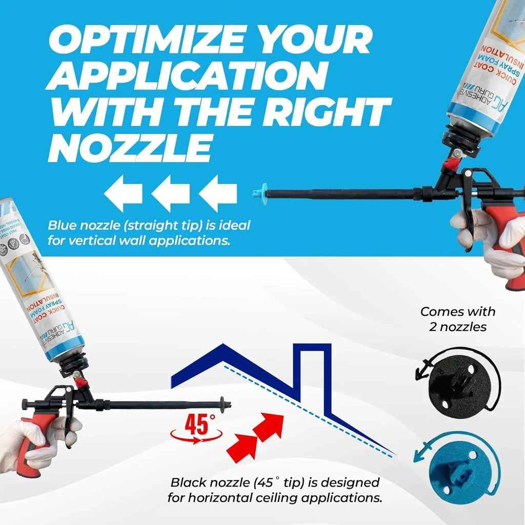 Nouveauté 2026 – Kit d'isolation en mousse expansive Adhesive Guru (18 x 930 g - 360 pieds-planche), mousse adhésive auto-expansible, isolation thermique et acoustique à cellules fermées, avec nettoyant et pistolet applicateur - paquet de 18