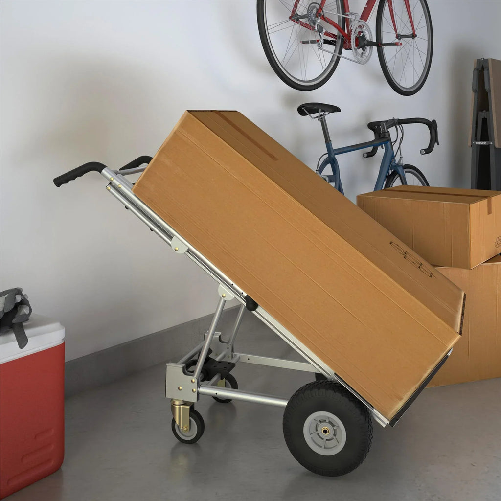Nouveauté 2026 – Chariot de manutention/diable assisté 3 en 1 Cosco en aluminium, série , avec roues increvables, argent