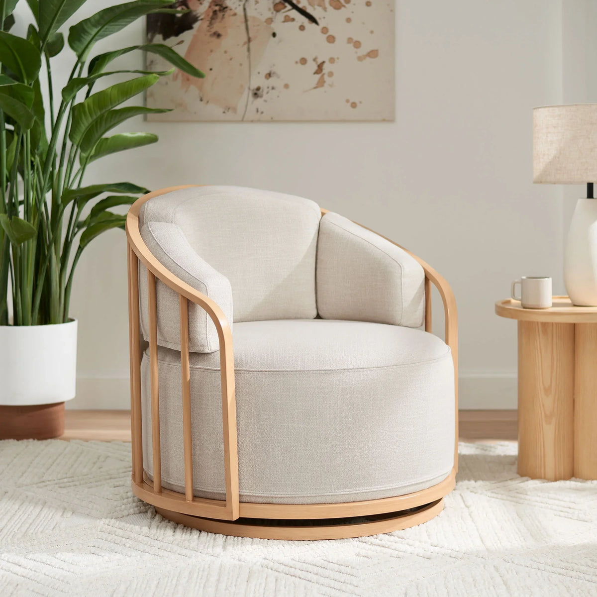 Nouveauté 2026 – Fauteuil pivotant Lillian Birdcage, lin crème, collection Better Homes & Gardens