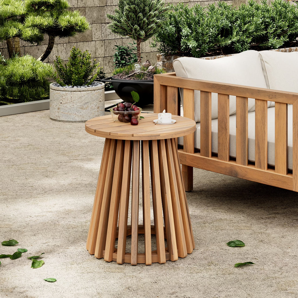 Nouveauté 2026 – Table d'appoint ronde d'extérieur en bois d'acacia Christopher Knight Home, couleur teck clair, idéale pour le jardin, la pelouse ou le balcon