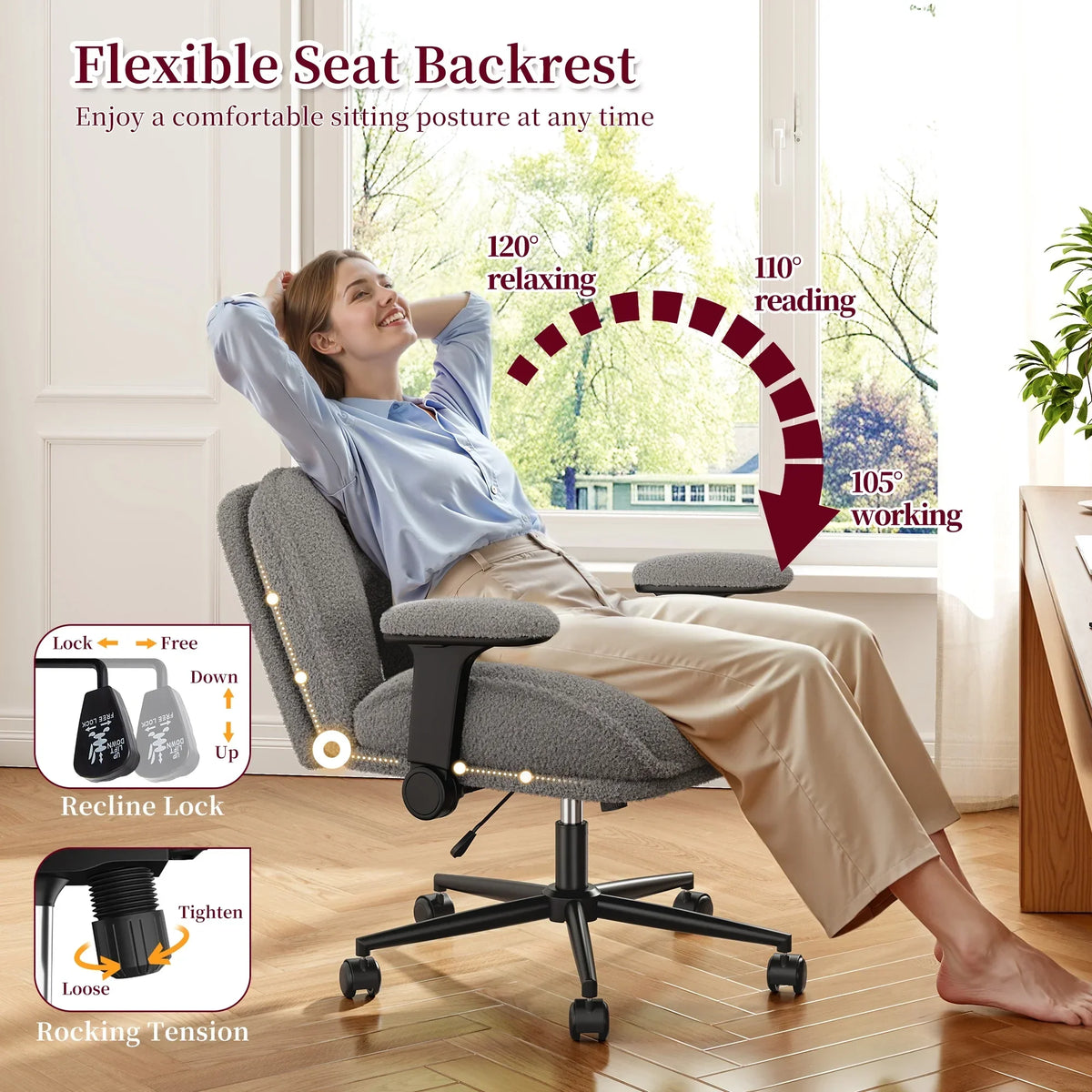 Nouveauté 2026 – Chaise de bureau Romorgniz Criss Cross avec accoudoirs réglables, soutien lombaire, dossier inclinable, coussin épais et roulettes. Idéale pour le bureau, les jeux vidéo, la lecture ou la coiffeuse. Couleur : blanc cassé