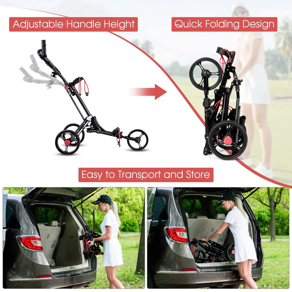 Nouveauté 2026 – Chariot de golf pliable à 3 roues en acier Costway avec porte-parapluie