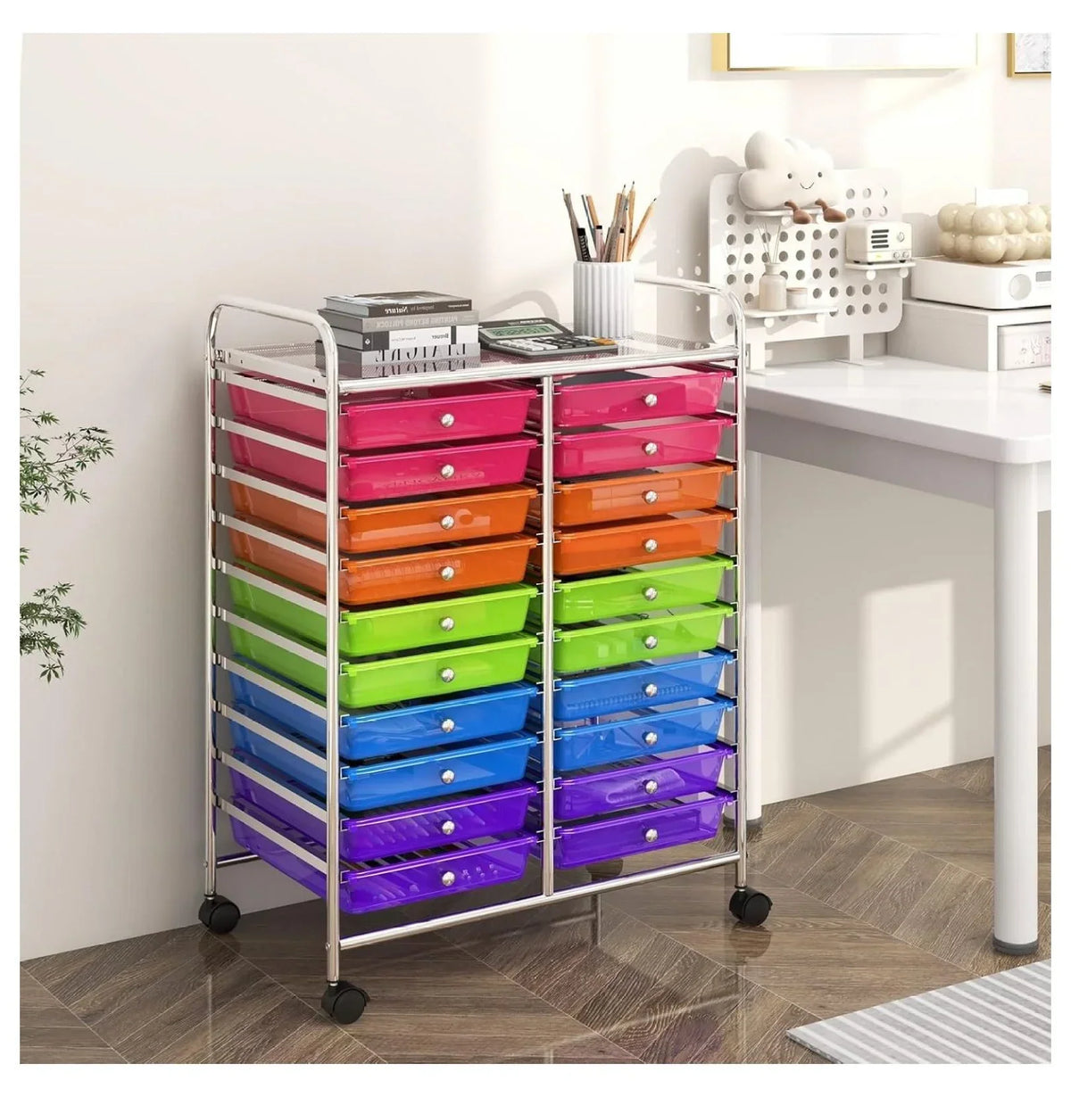 Nouveauté 2026 – Chariot de rangement à 20 tiroirs avec roulettes, semi-transparent, mobile, pour l'école, la salle de classe, le bureau, la maison, le salon, le rangement pour dossiers, scrapbooking et loisirs créatifs