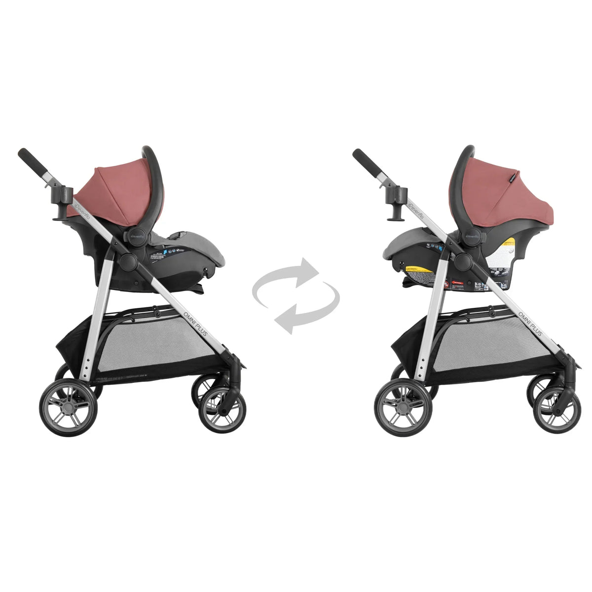 Nouveauté 2026 – Système de voyage modulaire Evenflo Omni Plus avec siège auto pour bébé LiteMax Sport, gris Mylar, unisexe