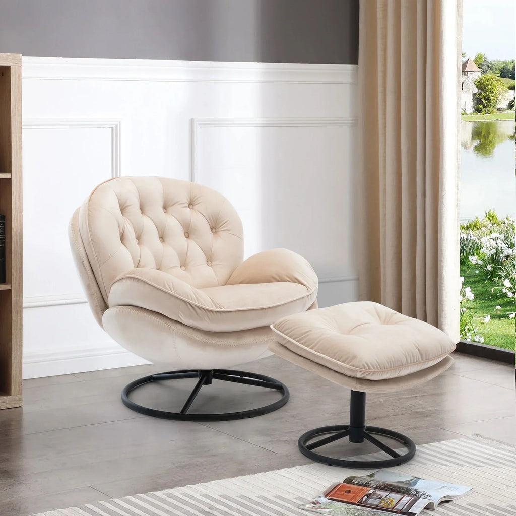Nouveauté 2026 – Fauteuil pivotant Velvet avec repose-pieds, chaise longue moderne avec structure en métal, fauteuil de lecture confortable pour salon, chambre ou bureau, bleu