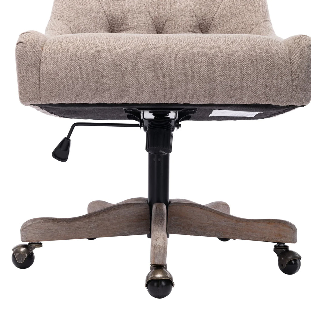 Nouveauté 2026 – Chaise de bureau pivotante à 360° , chaise de coiffeuse rembourrée avec base en bois massif et roulettes, hauteur réglable, idéale pour la chambre ou le salon, marron
