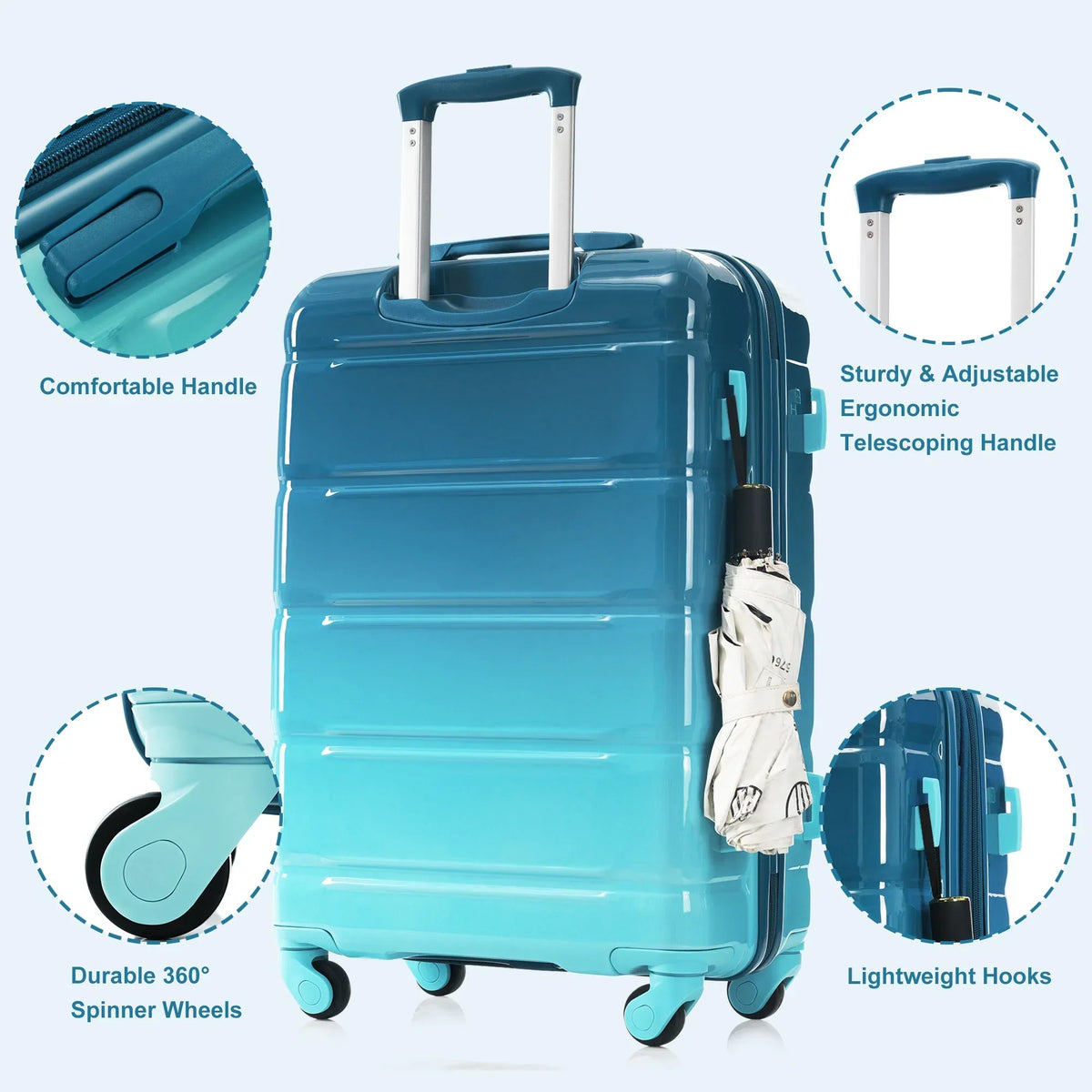 Nouveauté 2026 – Ensemble de 3 valises PAPROOS (51/61/71 cm), valise rigide légère avec port USB et crochets latéraux, bagage de voyage avec serrure TSA, valise à roulettes rigide pour l'école et les voyages, rose
