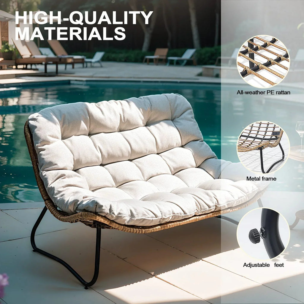 Nouveauté 2026 – Canapé deux places de patio Crestlive Products , grand meuble en rotin résistant aux intempéries avec coussins moelleux, canapé d'extérieur pour balcon, piscine, jardin (beige
