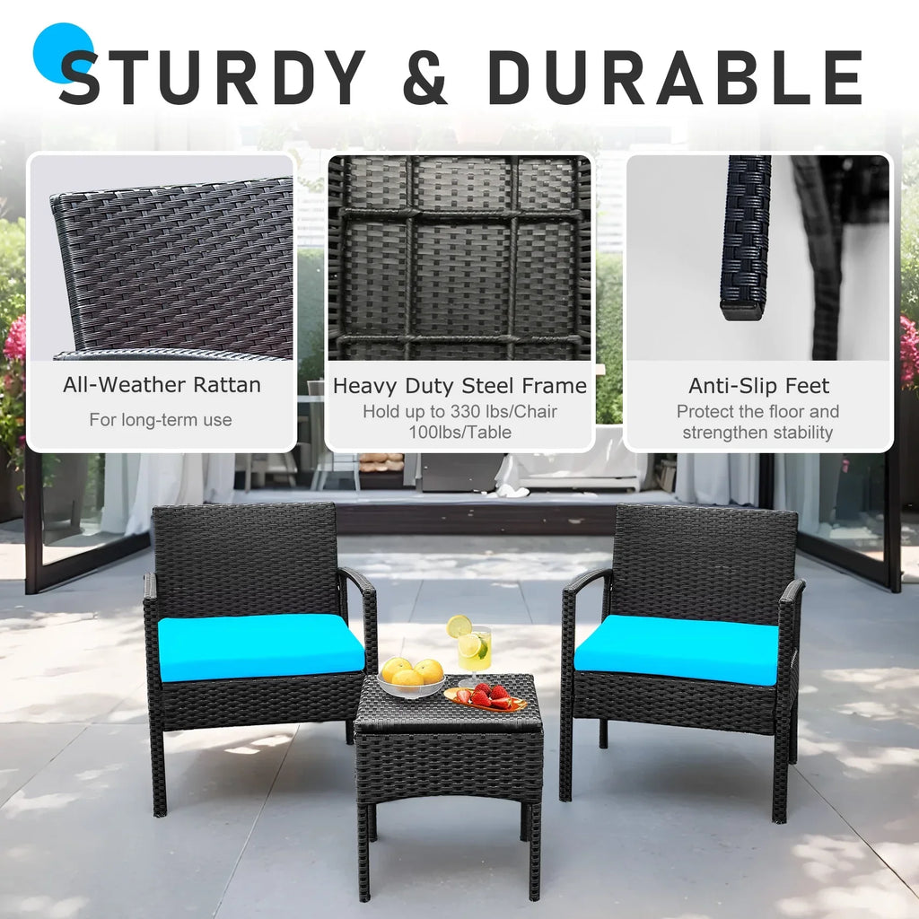 Nouveauté 2026 – Ensemble de mobilier de jardin Tappio , 3 pièces, style bistro, comprenant des chaises de conversation en rotin, une table d'appoint et des coussins. Idéal pour balcon, jardin ou terrasse. Couleur : rouge