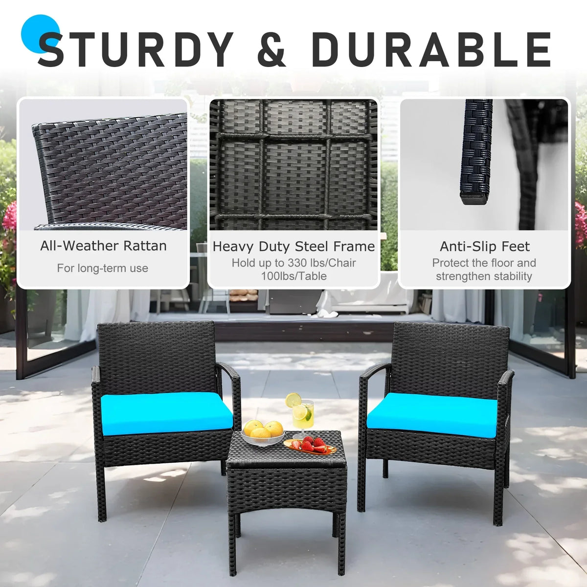Nouveauté 2026 – Ensemble de mobilier de jardin Tappio , 3 pièces, style bistro, comprenant des chaises de conversation en rotin, une table d'appoint et des coussins. Idéal pour balcon, jardin ou terrasse. Couleur : rouge