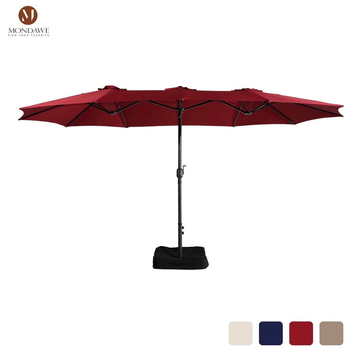 Nouveauté 2026 – Parasol rectangulaire Mondawe 4,57 m (15 pi) avec base et éclairage LED beige