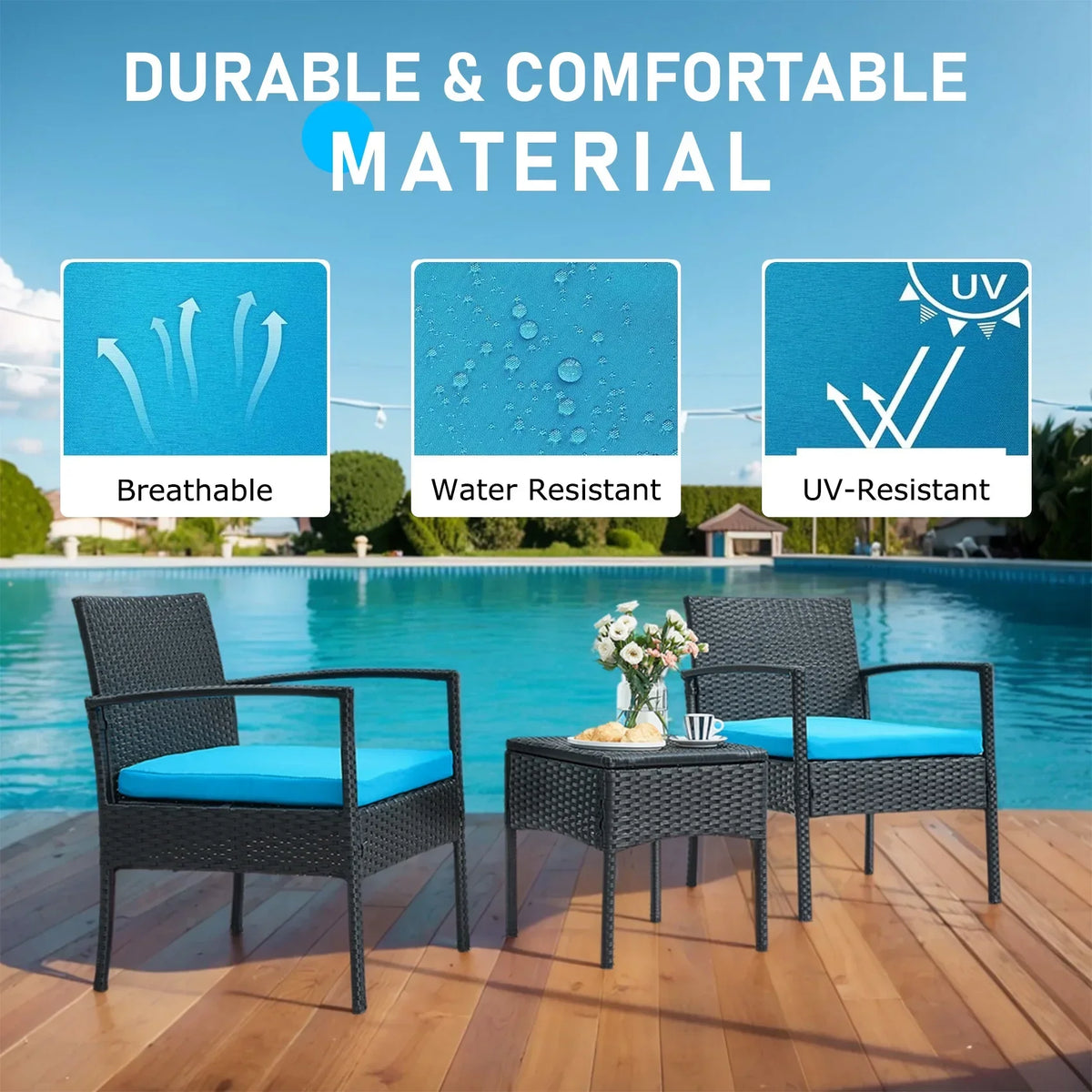 Nouveauté 2026 – Ensemble de mobilier de jardin Tappio , 3 pièces, style bistro, comprenant des chaises de conversation en rotin, une table d'appoint et des coussins. Idéal pour balcon, jardin ou terrasse. Couleur : rouge