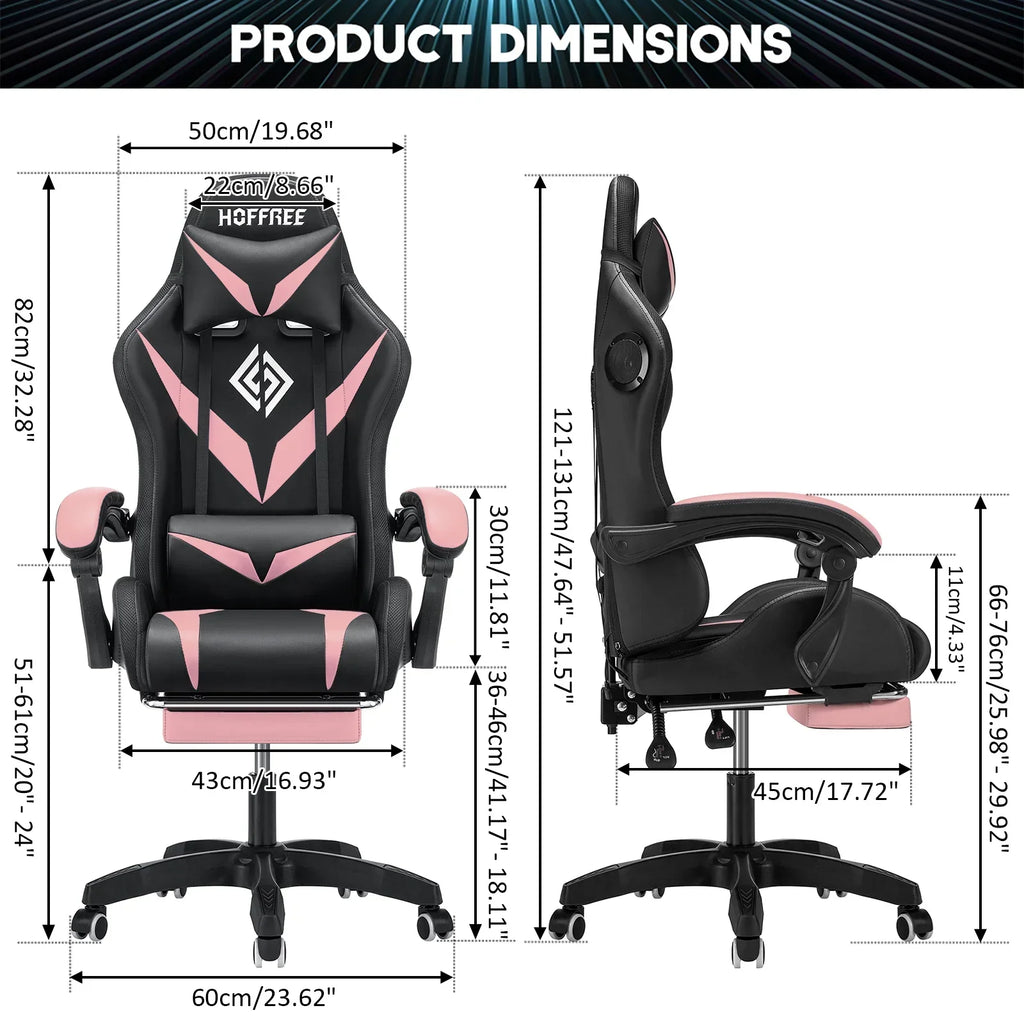 Nouveauté 2026 – Fauteuil de jeu Hoffree avec haut-parleurs intégrés, en cuir PU, repose-pieds et éclairage LED. Fauteuil ergonomique pour gamer avec massage, soutien lombaire et appui-tête pivotant et réglable. Idéal pour le télétravail et le bureau