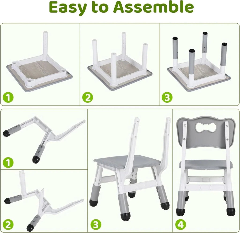 Nouveauté 2026 – Ensemble table et chaises pour enfants Arlopu 5 pièces , hauteur réglable, table d'activités et 4 chaises pour les tout-petits, idéal pour étudier, gris
