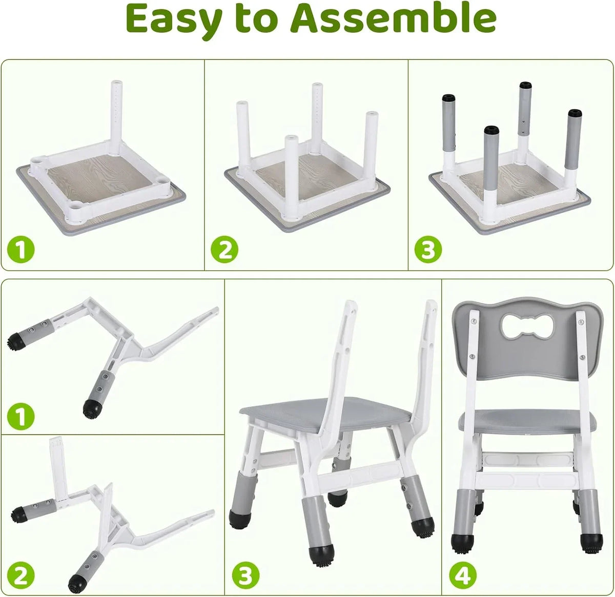 Nouveauté 2026 – Ensemble table et chaises pour enfants Arlopu 5 pièces , hauteur réglable, table d'activités et 4 chaises pour les tout-petits, idéal pour étudier, gris