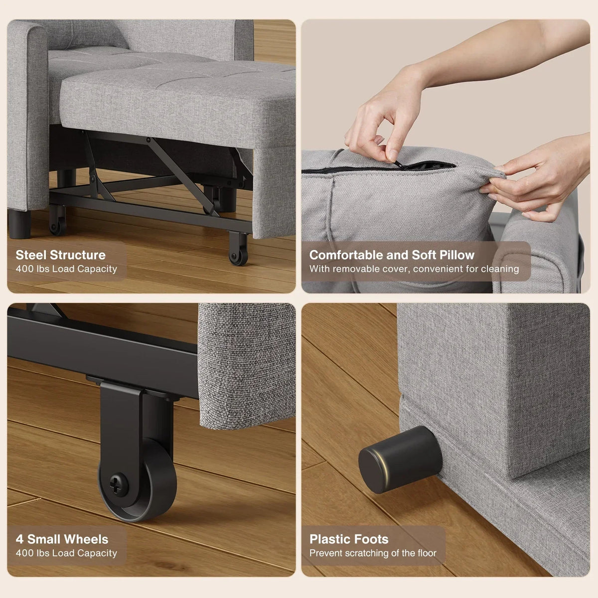 Nouveauté 2026 – Canapé-lit convertible 3 en 1 Lofka avec rangement, dossier réglable et fonction gigogne - Fauteuil-lit idéal pour les petits espaces et les appartements, gris foncé