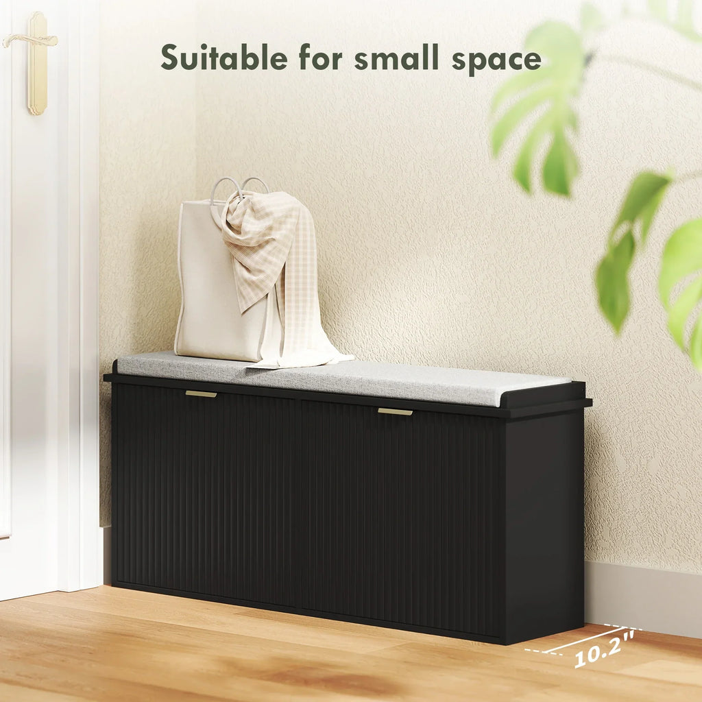 Nouveauté 2026 – Banc à chaussures HOMCOM avec assise rembourrée et tiroir rabattable, supportant jusqu'à 240 kg, 104 x 26 x 48 cm, noir