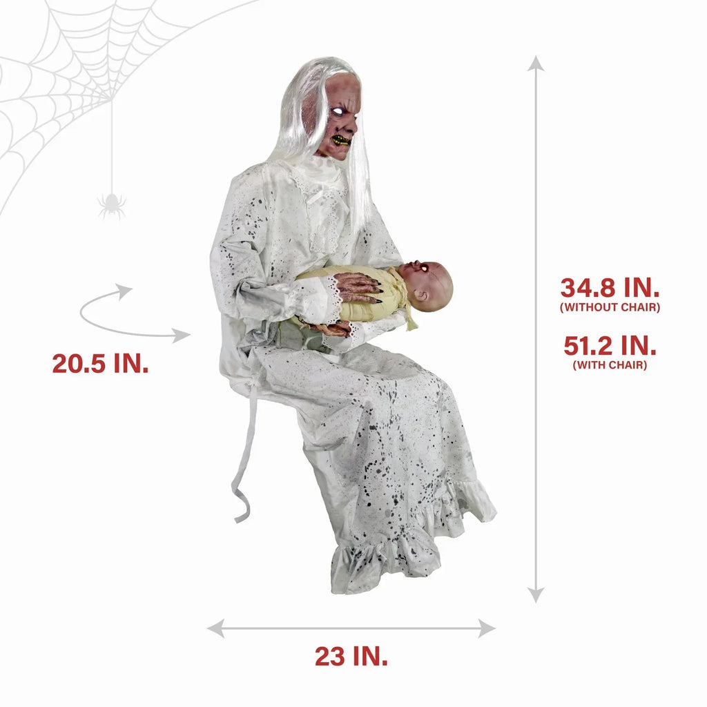 Nouveauté 2026 – Décoration d'Halloween Tekky Haunted Hill Farm : Mamie Gravely animatronique de 88 cm (2,9 pi) avec sons activés par le mouvement, HHGRVLYGRNY-1FLSA