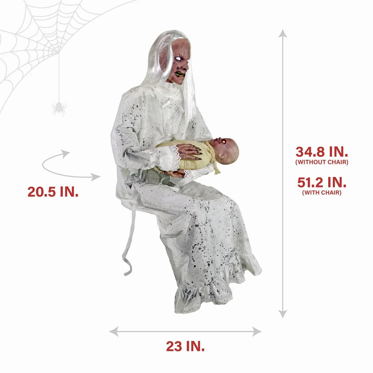 Nouveauté 2026 – Décoration d'Halloween Tekky Haunted Hill Farm : Mamie Gravely animatronique de 88 cm (2,9 pi) avec sons activés par le mouvement, HHGRVLYGRNY-1FLSA