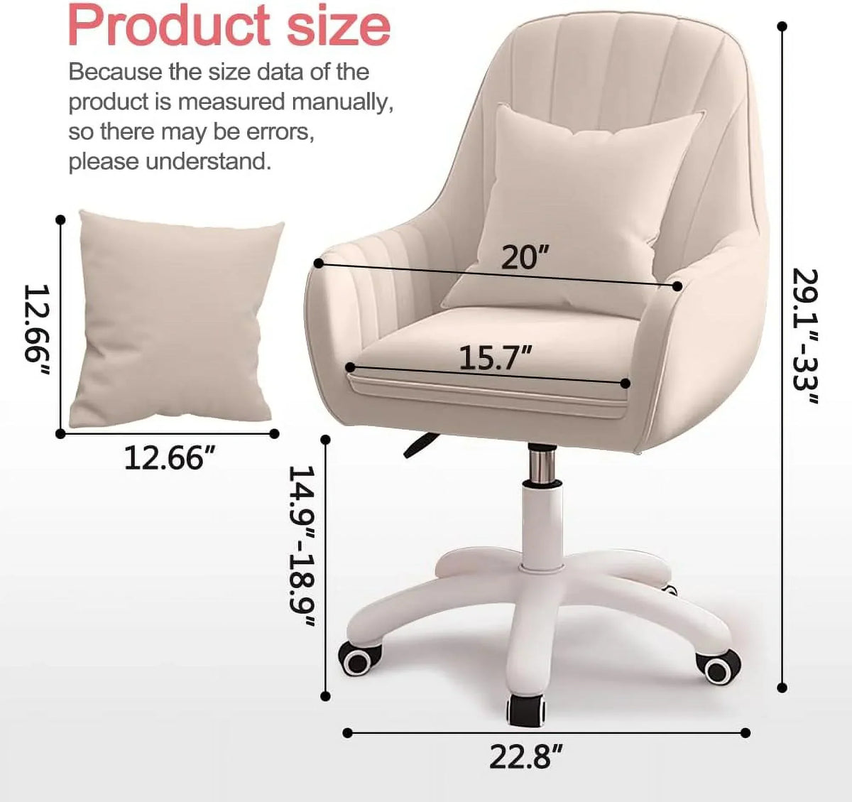 Nouveauté 2026 – Fauteuil de bureau Home , chaise d'ordinateur avec dossier mi-haut capitonné, style moderne, pivotante et réglable en hauteur, en velours blanc