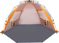 Nouveauté 2026 – Tente de plage 4 personnes X-Large - Abri solaire portable et instantané avec sac de transport, piquets, 6 poches à sable, protection UV, idéale pour la pêche, la randonnée et le camping. Imperméable et coupe-vent. Couleur orange