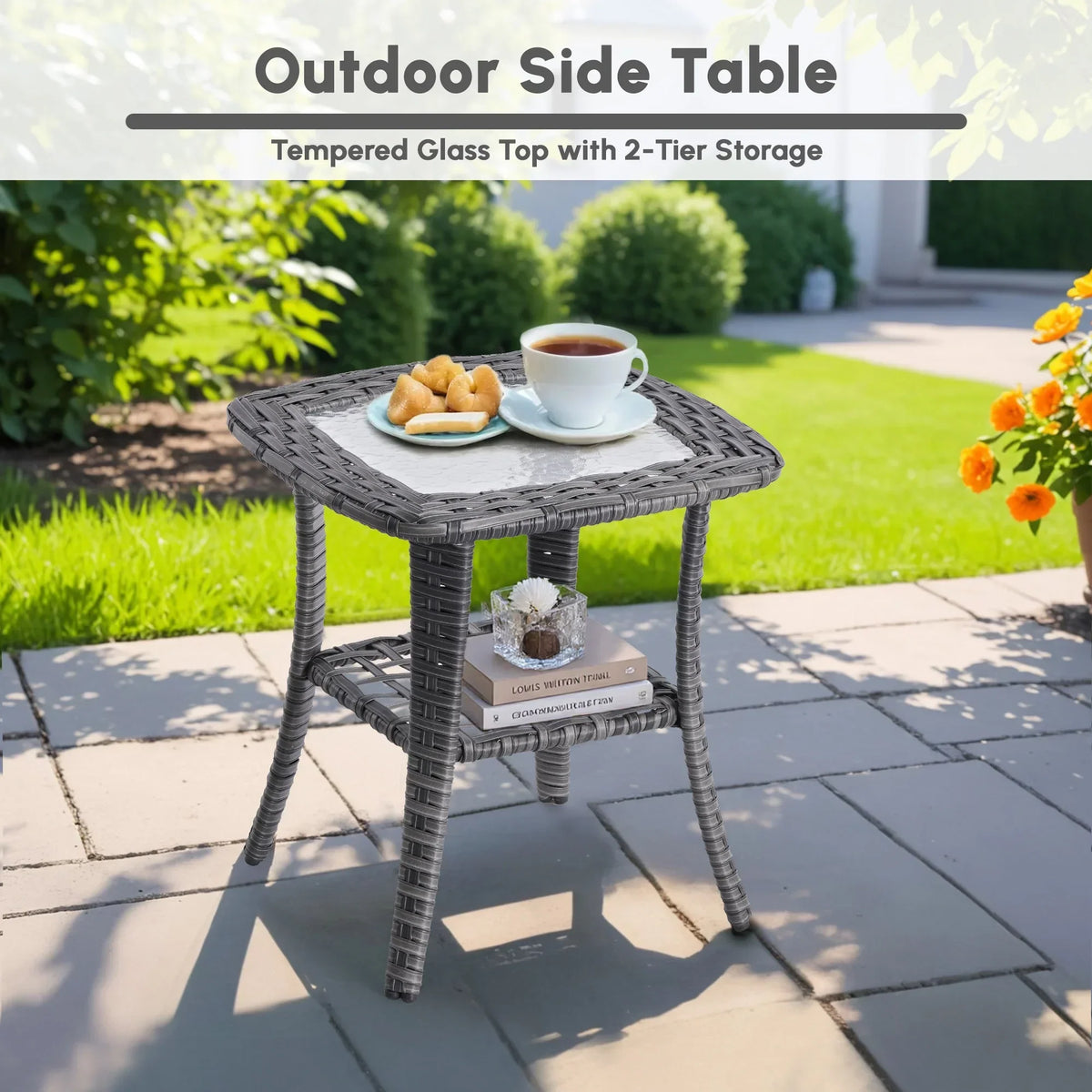 Nouveauté 2026 – Ensemble de mobilier de jardin 5 pièces Ovios , comprenant fauteuils pivotants et table basse, en résine tressée résistante aux intempéries, gris foncé