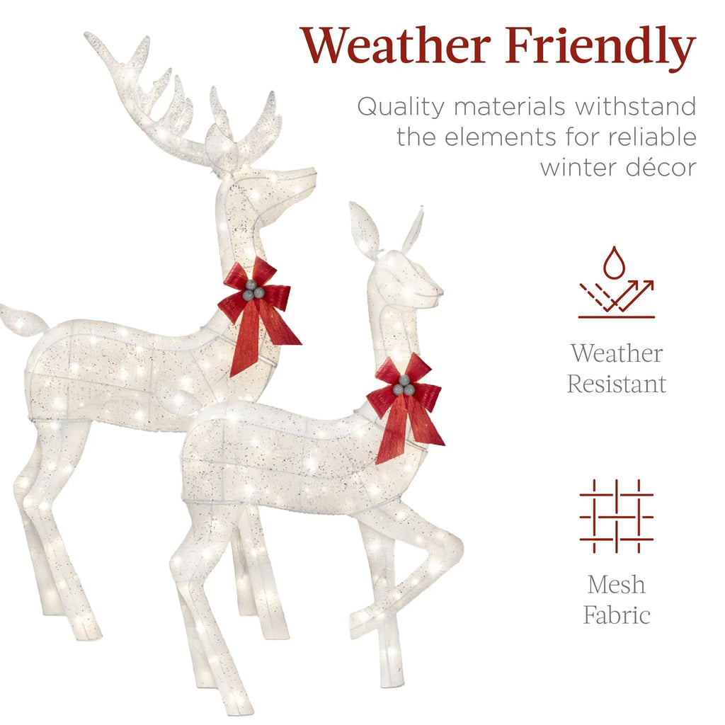 Nouveauté 2026 – Décoration de jardin extérieure Best Choice Products : cerfs lumineux de Noël en 3 pièces, 2 m (6,5 pi), avec 385 lumières DEL et piquets – Or