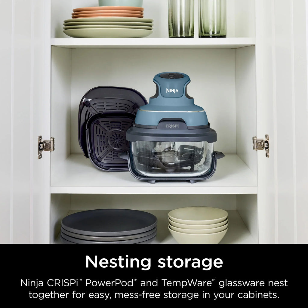 Nouveauté 2026 – Friteuse à air portable 3-en-1 Ninja Crispi , 1500 W, récipients en verre TempWare de 4 L et 5 tasses avec couvercles de conservation, compatible micro-ondes, congélateur et lave-vaisselle, blanc, FN100WH