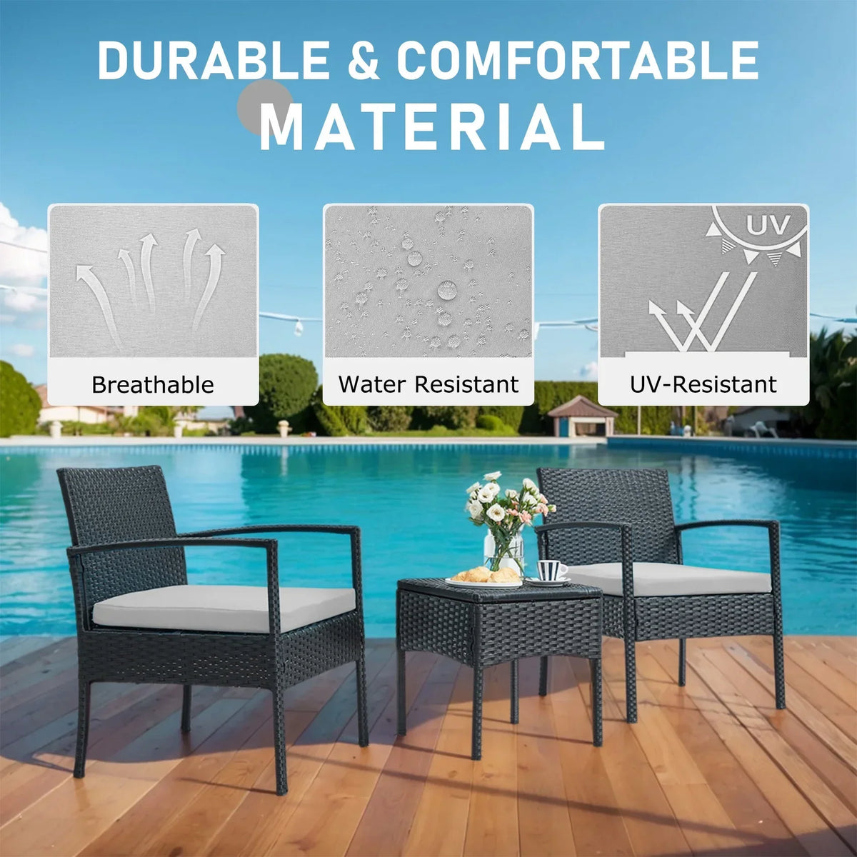 Nouveauté 2026 – Ensemble de mobilier de jardin Tappio , 3 pièces, style bistro, comprenant des chaises de conversation en rotin, une table d'appoint et des coussins. Idéal pour balcon, jardin ou terrasse. Couleur : rouge