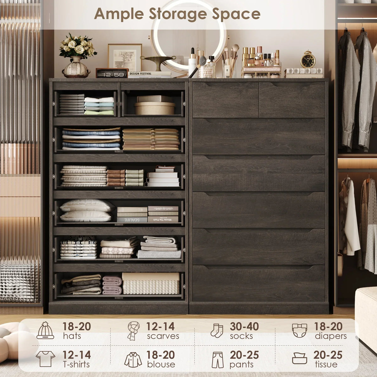 Nouveauté 2026 – Commode blanche Homfa 7 tiroirs, 130 cm de hauteur, meuble de rangement en bois avec base stable améliorée, commode verticale pour chambre ou salon