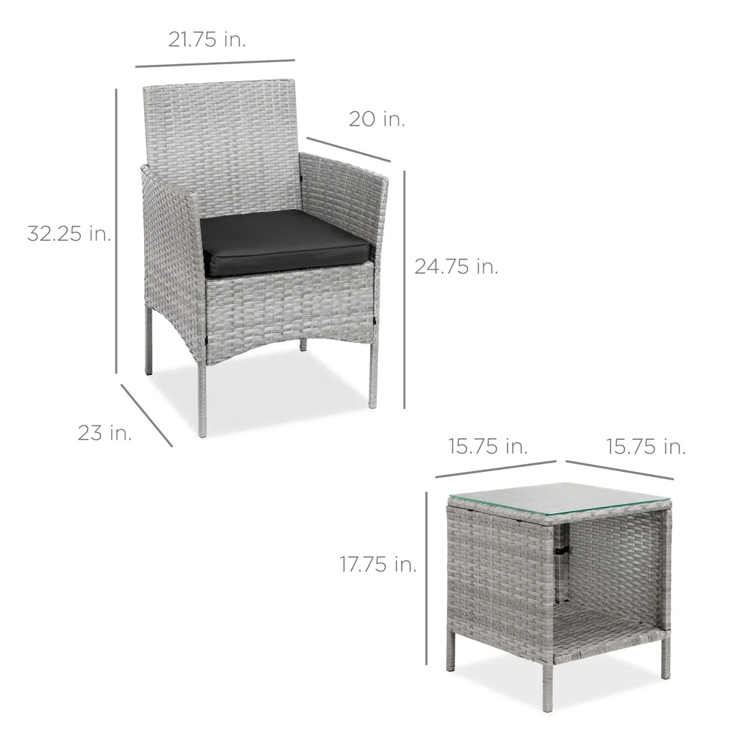 Nouveauté 2026 – Ensemble bistro de jardin 3 pièces en résine tressée Best Choice Products , avec 2 chaises et une table - Gris/Bleu marine