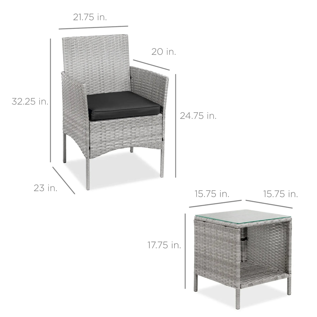 Nouveauté 2026 – Ensemble bistro de jardin 3 pièces en résine tressée Best Choice Products , avec 2 chaises et une table - Gris/Bleu marine