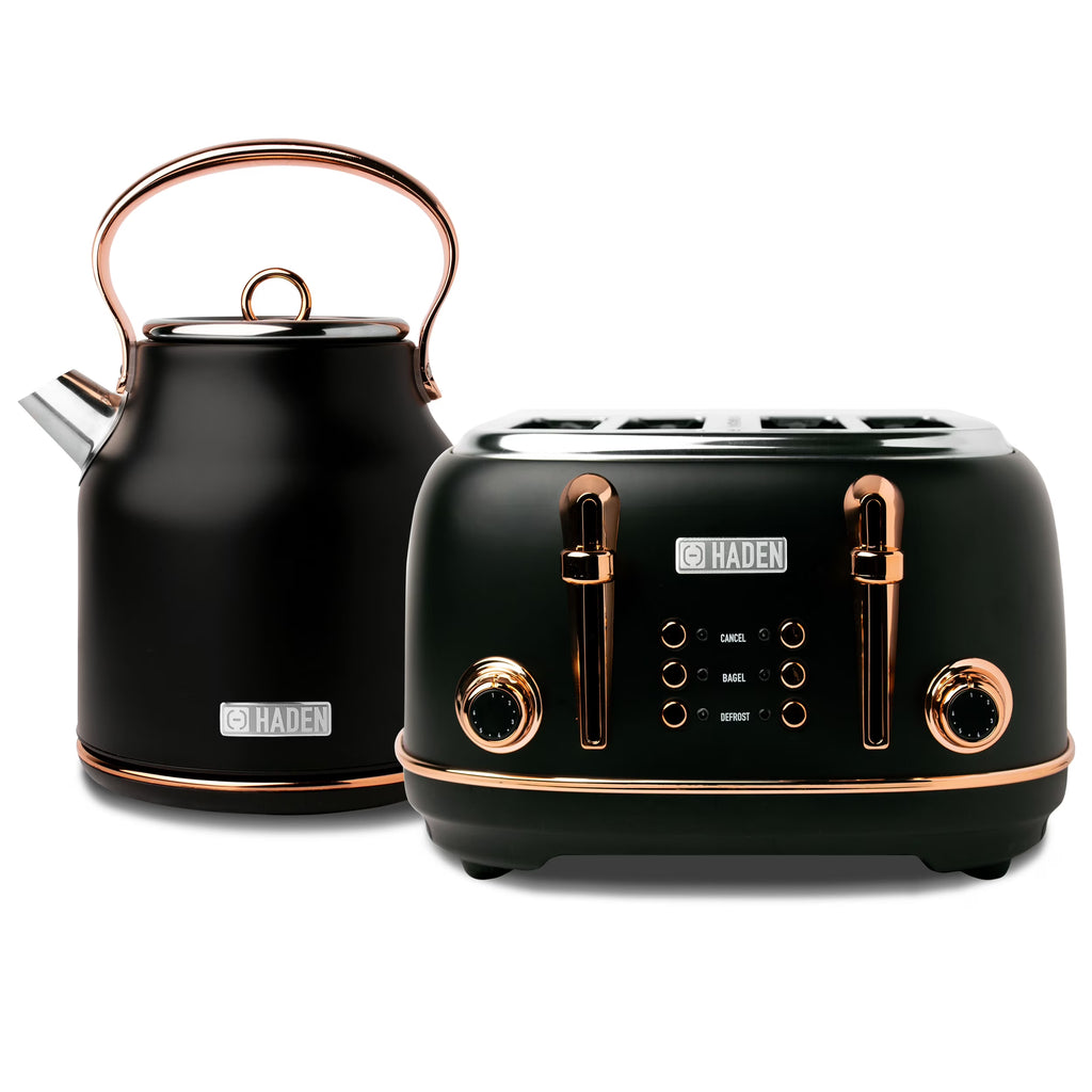 Nouveauté 2026 – Bouilloire électrique Haden Heritage 1500 1,7 W , finition noir mat avec accents cuivrés