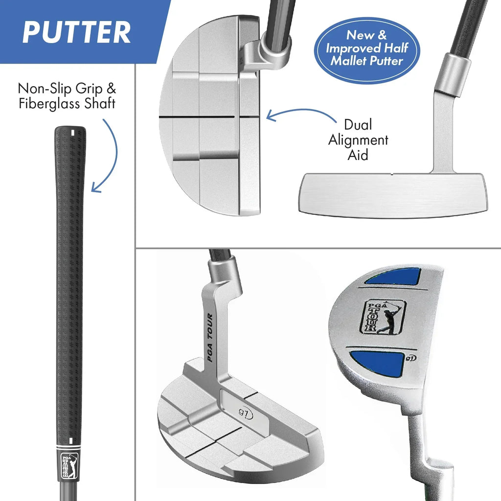Nouveauté 2026 – Ensemble de 10 clubs de golf trépied pour enfant droitier PGA Tour ; taille du joueur : 1,42 m à 1,57 m ; âge : 8-12 ans