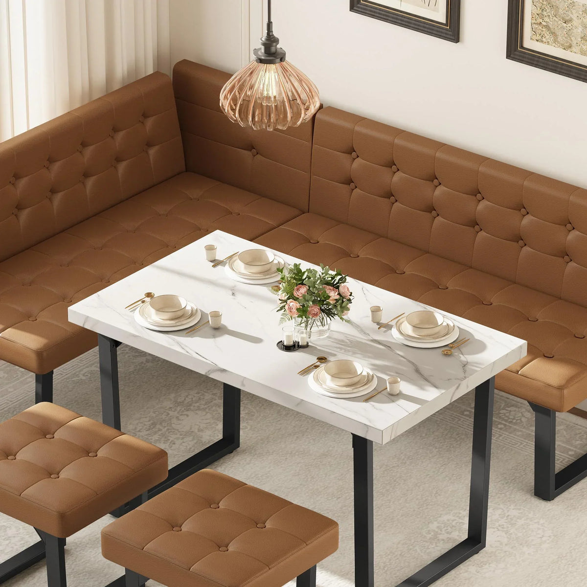 Nouveauté 2026 – Ensemble de salle à manger d'angle 5 pièces Brafab avec table et banc, style moderne, avec banquette rembourrée grise