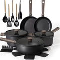 Nouveauté 2026 – Ensemble de 18 pièces Astercook , casseroles et poêles antiadhésives avec élégante poignée en bois, compatible four jusqu'à 250 °C (480 °F), compatible induction, idéal pour les voyages en camping-car, le camping et les pique-niques,