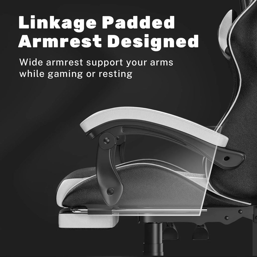 Nouveauté 2026 – Chaise de jeu Bigzzia , chaise de bureau ergonomique avec appui-tête et soutien lombaire réglables en hauteur, pour adultes et adolescents, noir et blanc