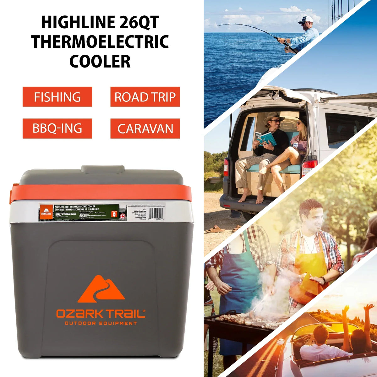 Nouveauté 2026 – Glacière électrique Ozark Trail 26QT 12V portable pour les voyages, la plage, le camping et les pique-niques, isotherme, 30 canettes, sans glace, 24 L, grise