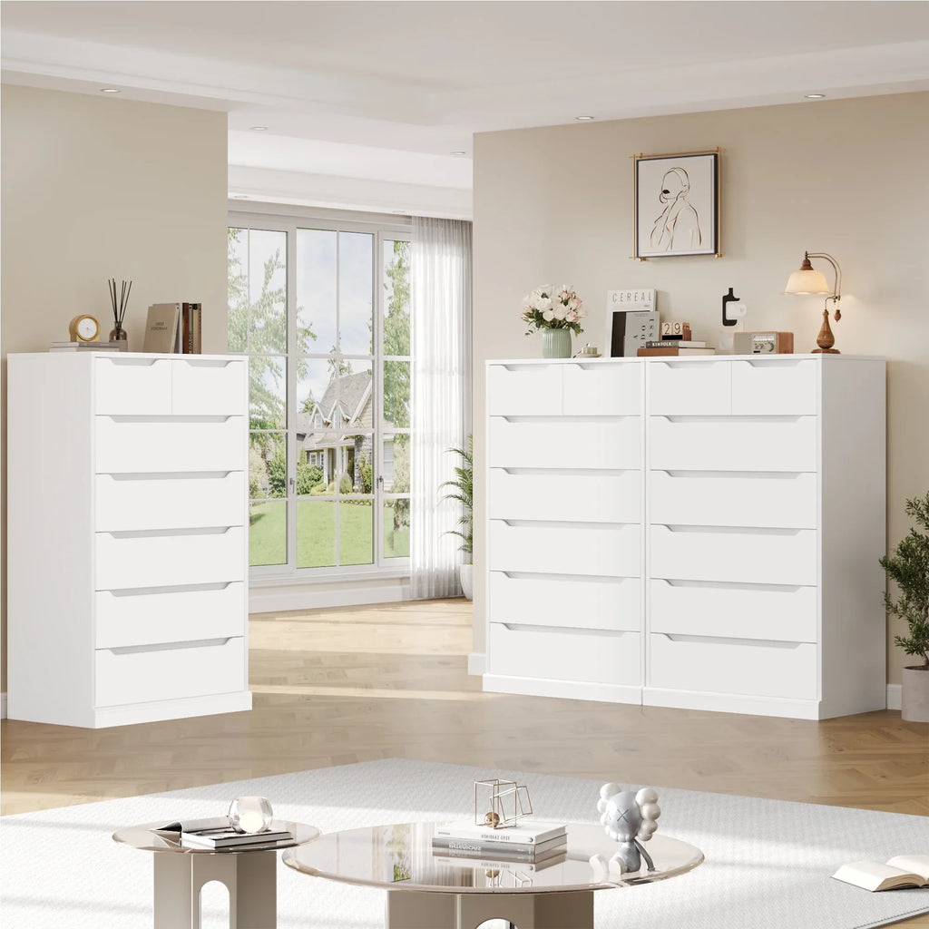 Nouveauté 2026 – Commode blanche Homfa 7 tiroirs, 130 cm de hauteur, meuble de rangement en bois avec base stable améliorée, commode verticale pour chambre ou salon