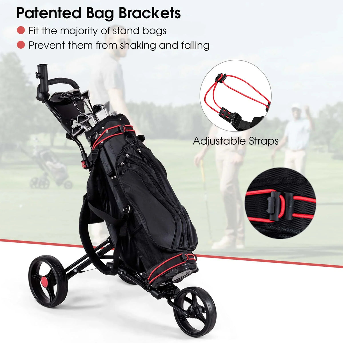 Nouveauté 2026 – Chariot de golf pliable à 3 roues en acier Costway avec porte-parapluie