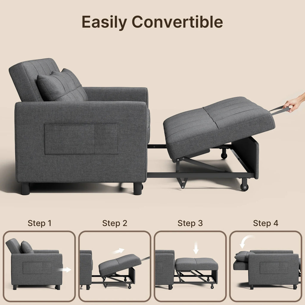 Nouveauté 2026 – Canapé-lit convertible 3 en 1 Lofka avec rangement, dossier réglable et fonction gigogne - Fauteuil-lit idéal pour les petits espaces et les appartements, gris foncé