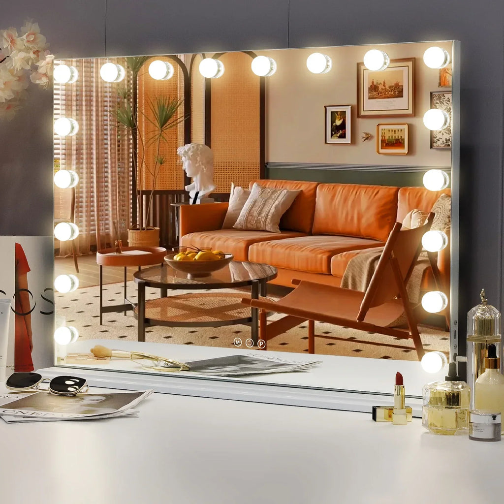 Nouveauté 2026 – Miroir de courtoisie Fenchilin , 81 x 58 cm, avec éclairage, chargement USB, à poser ou à fixer au mur, en métal blanc