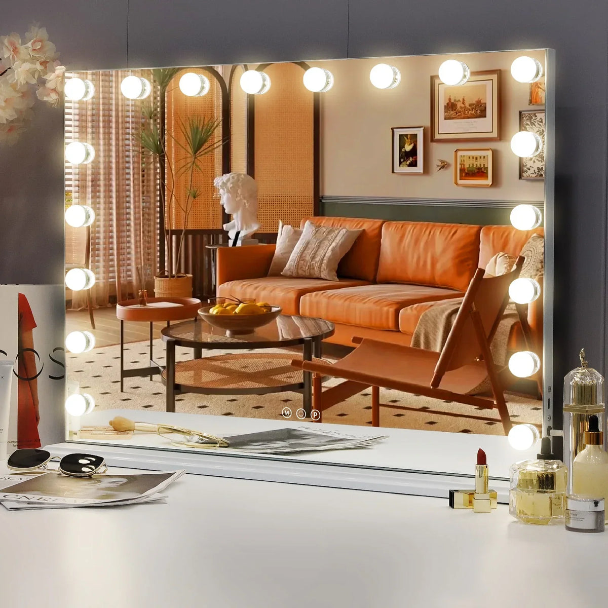 Nouveauté 2026 – Miroir de courtoisie Fenchilin , 81 x 58 cm, avec éclairage, chargement USB, à poser ou à fixer au mur, en métal blanc