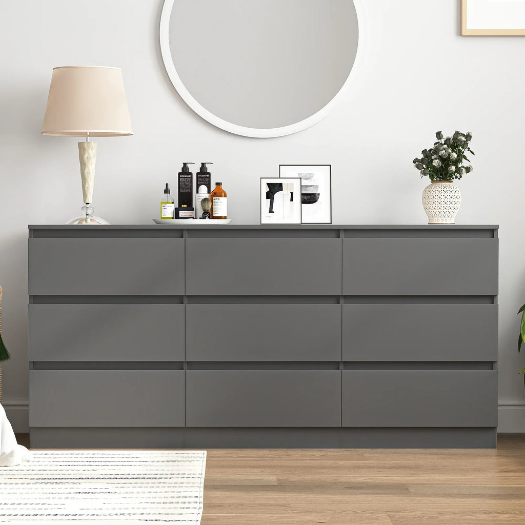 Nouveauté 2026 – Commode Resenkos moderne style milieu du siècle, 6 tiroirs, large, pour chambre à coucher, grise
