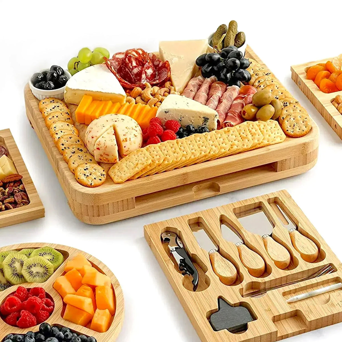 Nouveauté 2026 – Ensemble de planches à fromage et à charcuterie extra épaisses en bambou Zulay Kitchen - Coffret de luxe 15 pièces