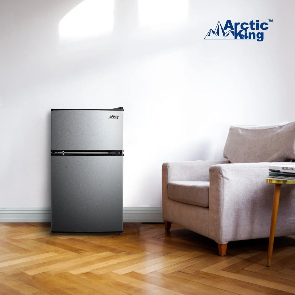 Nouveauté 2026 – Mini-réfrigérateur à deux portes Arctic King 3,2 pi³ avec congélateur, acier inoxydable, E-Star