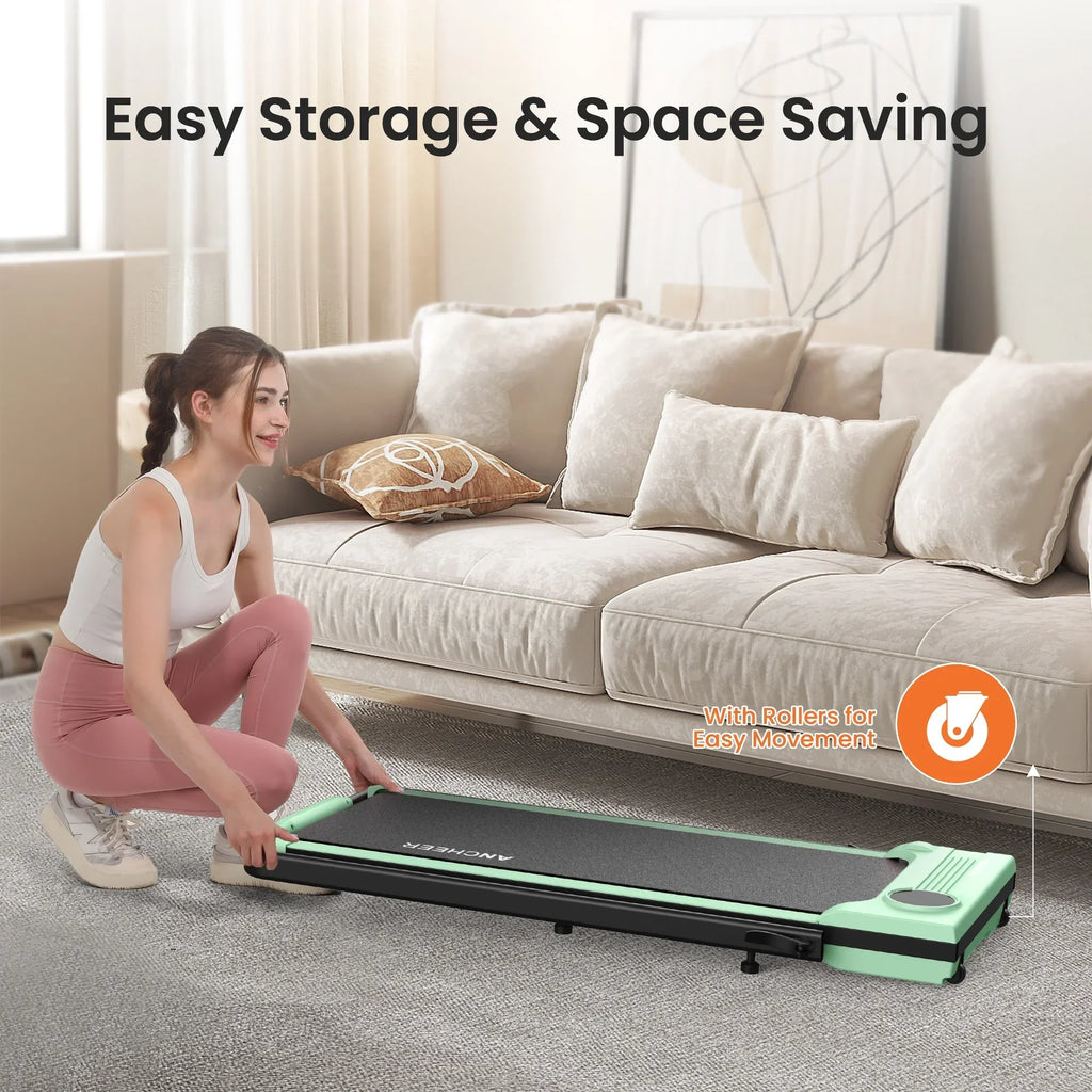 Nouveauté 2026 – Tapis de marche pliable et portable ANCHEER , capacité de 136 kg (300 lb), vitesse de 12 km/h (7,5 mi/h), à placer sous un bureau, avec télécommande et écran LED, 2 en 1, pour la maison, le bureau ou l'exercice (rose