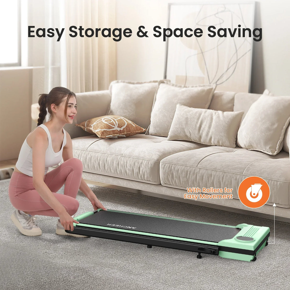 Nouveauté 2026 – Tapis de marche pliable et portable ANCHEER , capacité de 136 kg (300 lb), vitesse de 12 km/h (7,5 mi/h), à placer sous un bureau, avec télécommande et écran LED, 2 en 1, pour la maison, le bureau ou l'exercice (rose