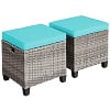 Nouveauté 2026 – Costway Ensemble de 2 poufs de patio rembourrés en rotin, repose-pieds et table turquoise
